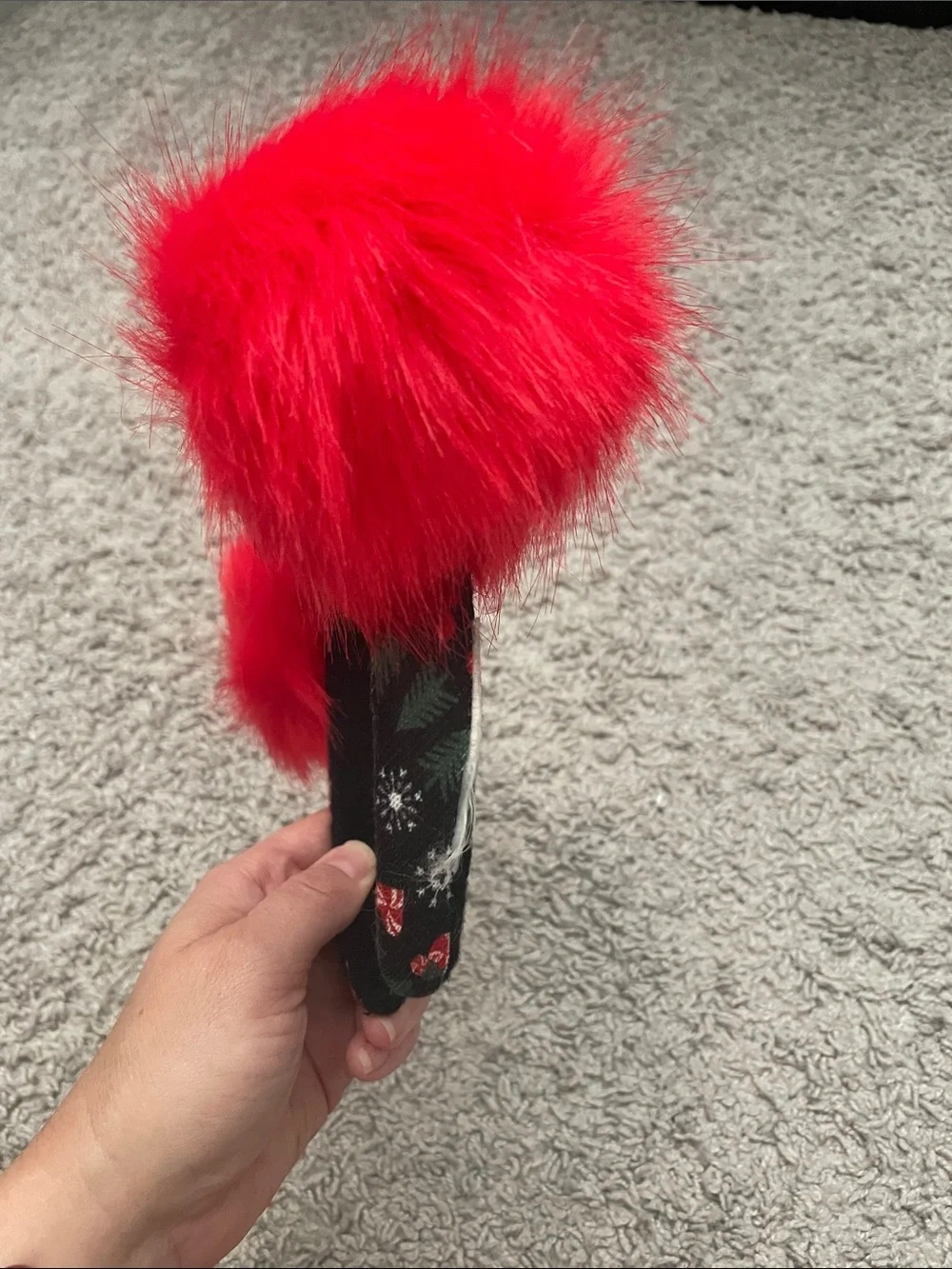 Disney Christmas Red Pom Pom Minnie Ear with Black Holiday Bow